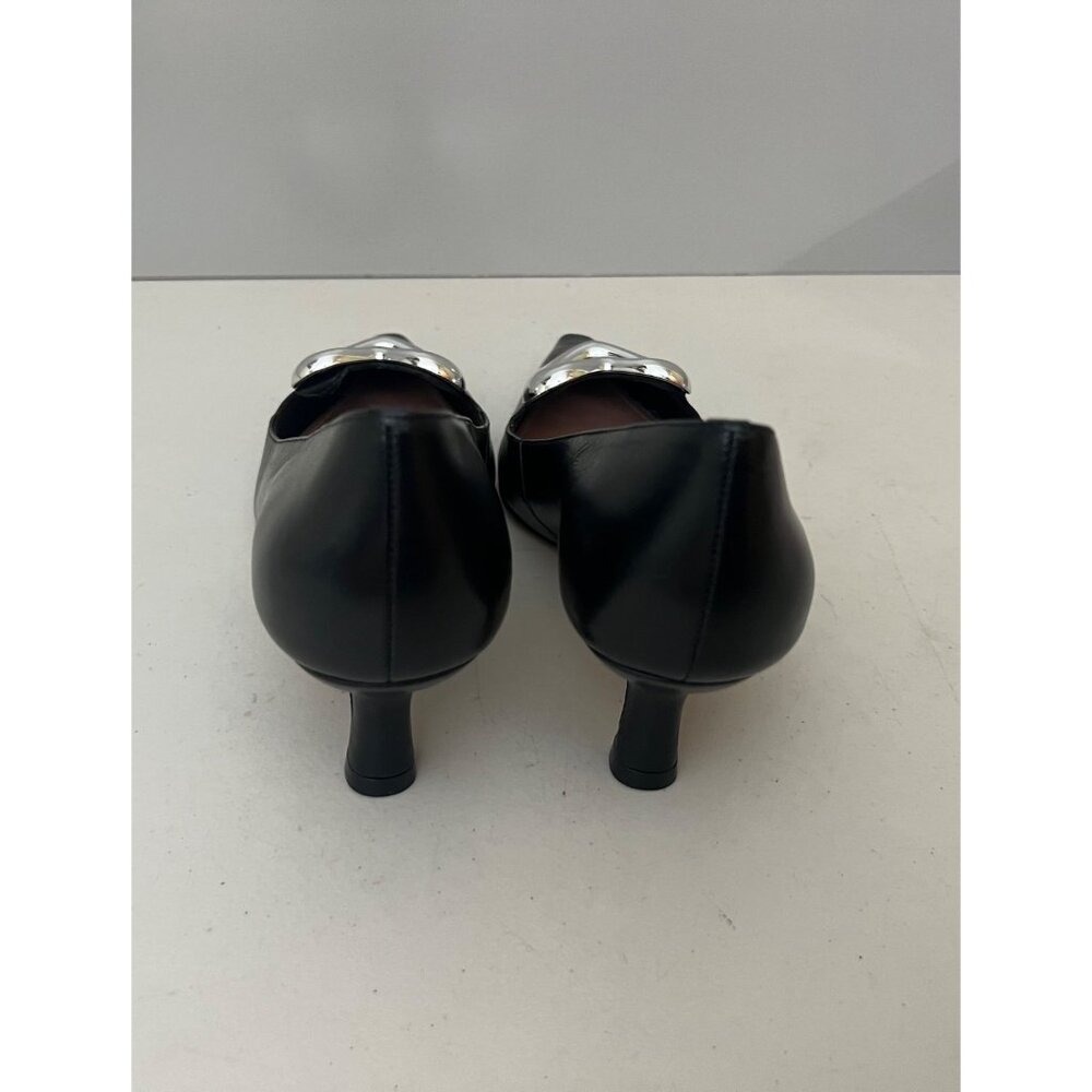 Anthropologie Maeve Black Leather Heart Kitten Heel Pumps Size 38 - Picture 4 of 7